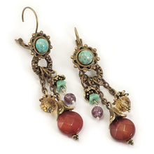 Load image into Gallery viewer, Tuquoise &amp; Goldstone Gem Flutter Earrings E209 - Sweet Romance Wholesale