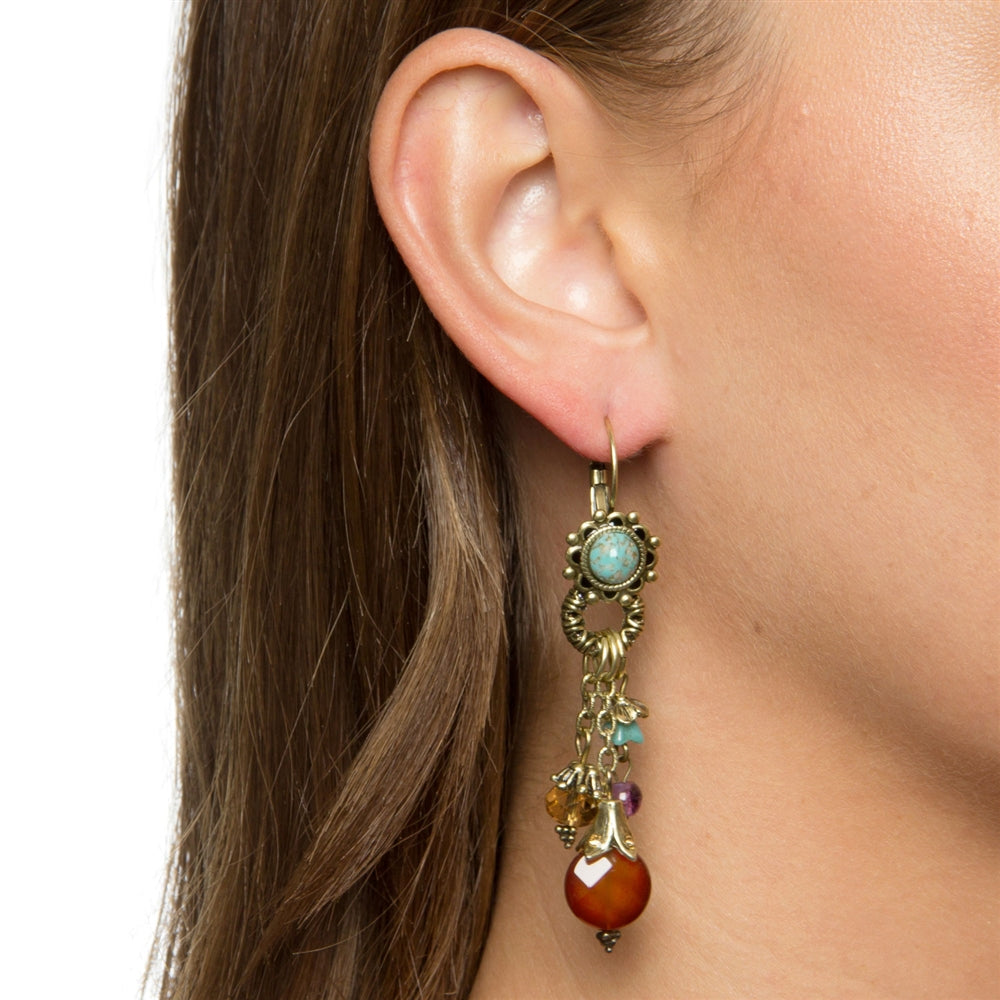 Tuquoise & Goldstone Gem Flutter Earrings E209 - Sweet Romance Wholesale