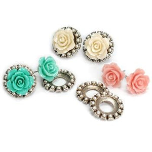 Rose & Crystal Jacket Earrings OL_E300 - Sweet Romance Wholesale