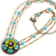 Load image into Gallery viewer, DISC Blue &amp; Apple Green Flower Necklace OL_N288 - Sweet Romance Wholesale