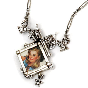 Gun Girlie Glass Photo Box Necklace OL_N293 - Sweet Romance Wholesale