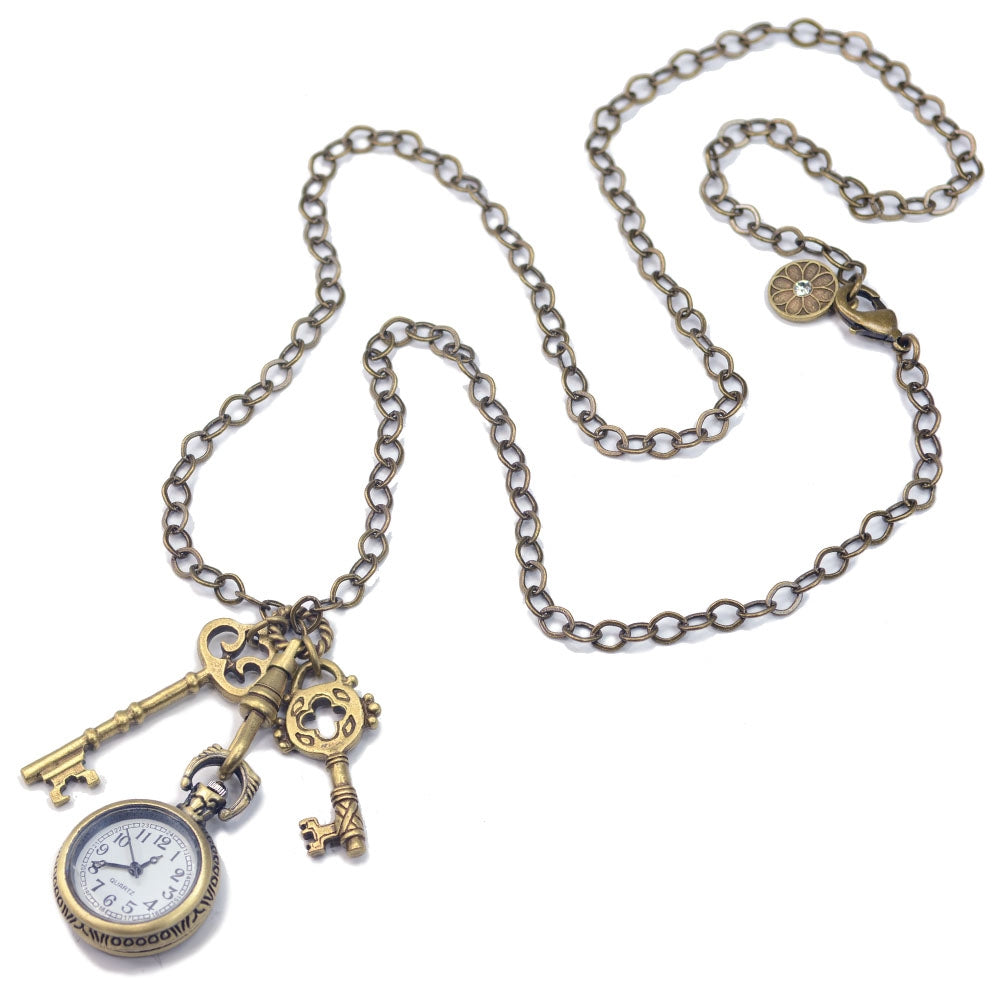 Steampunk Pocket Watch and Antique Key Necklace N311 - Sweet Romance Wholesale