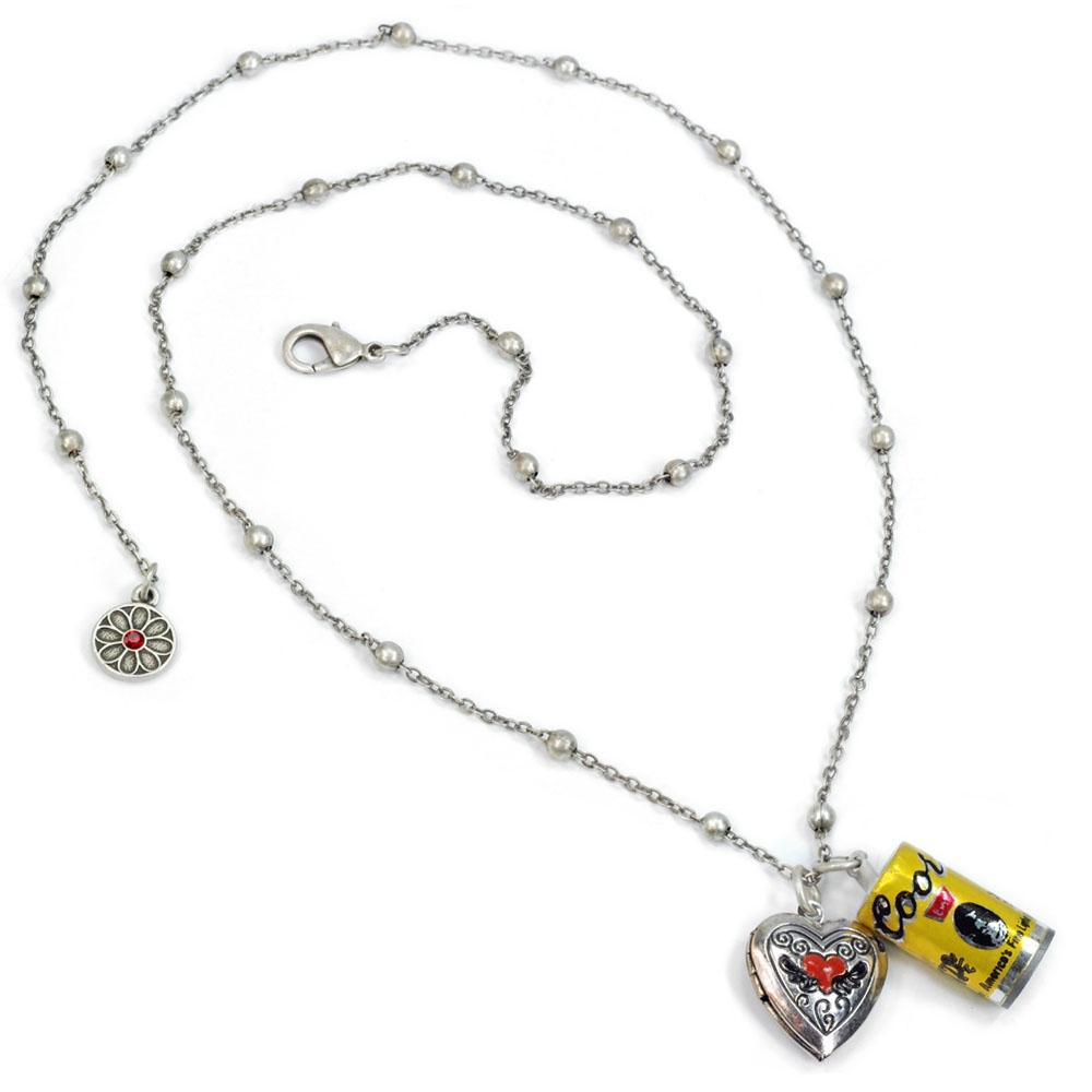 Biker Coors Beer Can and Heart Locket Charm Necklace OL_N313 - Sweet Romance Wholesale
