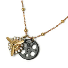 Load image into Gallery viewer, Airplane Propeller and Gear Steampunk Charm Necklace OL_N318 - Sweet Romance Wholesale