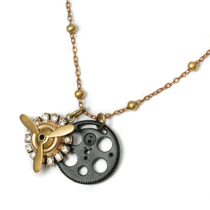 Airplane Propeller and Gear Steampunk Charm Necklace OL_N318 - Sweet Romance Wholesale
