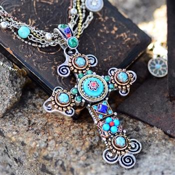 IT'S SO MYSTICAL VICTORIAN CROSS NECKLACE IN TURQUOISE – Life is Chic  Boutique
