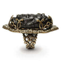 Load image into Gallery viewer, Art Deco Hand Carved Black Buddha GuanYin Marcasite Ring R327 - Sweet Romance Wholesale