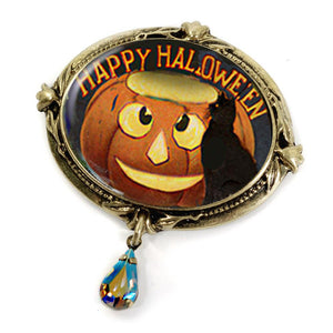Jack-o-Lantern and Black Cat Retro Halloween Pin - Sweet Romance Wholesale