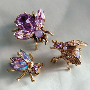 Set of 3 Crystal Bee Pins in Lilac, Lavender and Orchid P5280-OR - Sweet Romance Wholesale