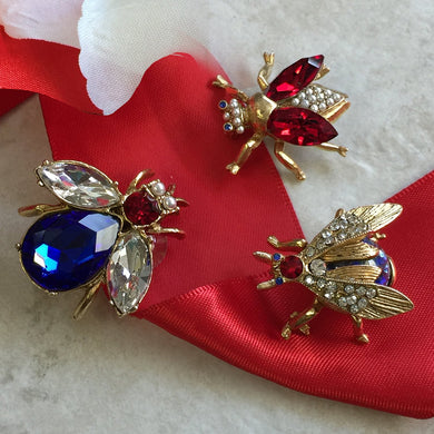 Red White Blue Crystal Bee Pin Set of 3 - Sweet Romance Wholesale