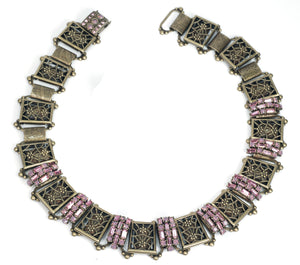 Art Deco Filigree Link Crystal Vintage Collar Necklace N1137 - Sweet Romance Wholesale
