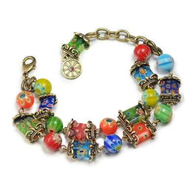 Millefiori Glass Rainbow Two Strand Bracelet - Sweet Romance Wholesale