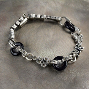 Art Deco Black and Silver Vintage Marcasite Bracelet BR404 - Sweet Romance Wholesale