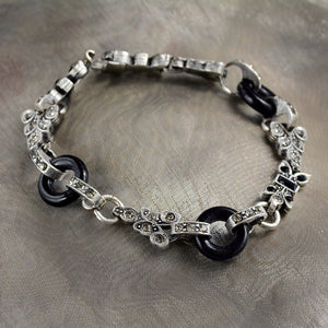 Art Deco Black and Silver Vintage Marcasite Bracelet BR404 - Sweet Romance Wholesale