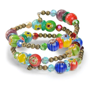 Millefiori Glass Candy Rainbow Bead Wrap Bracelet BR560 - Sweet Romance Wholesale