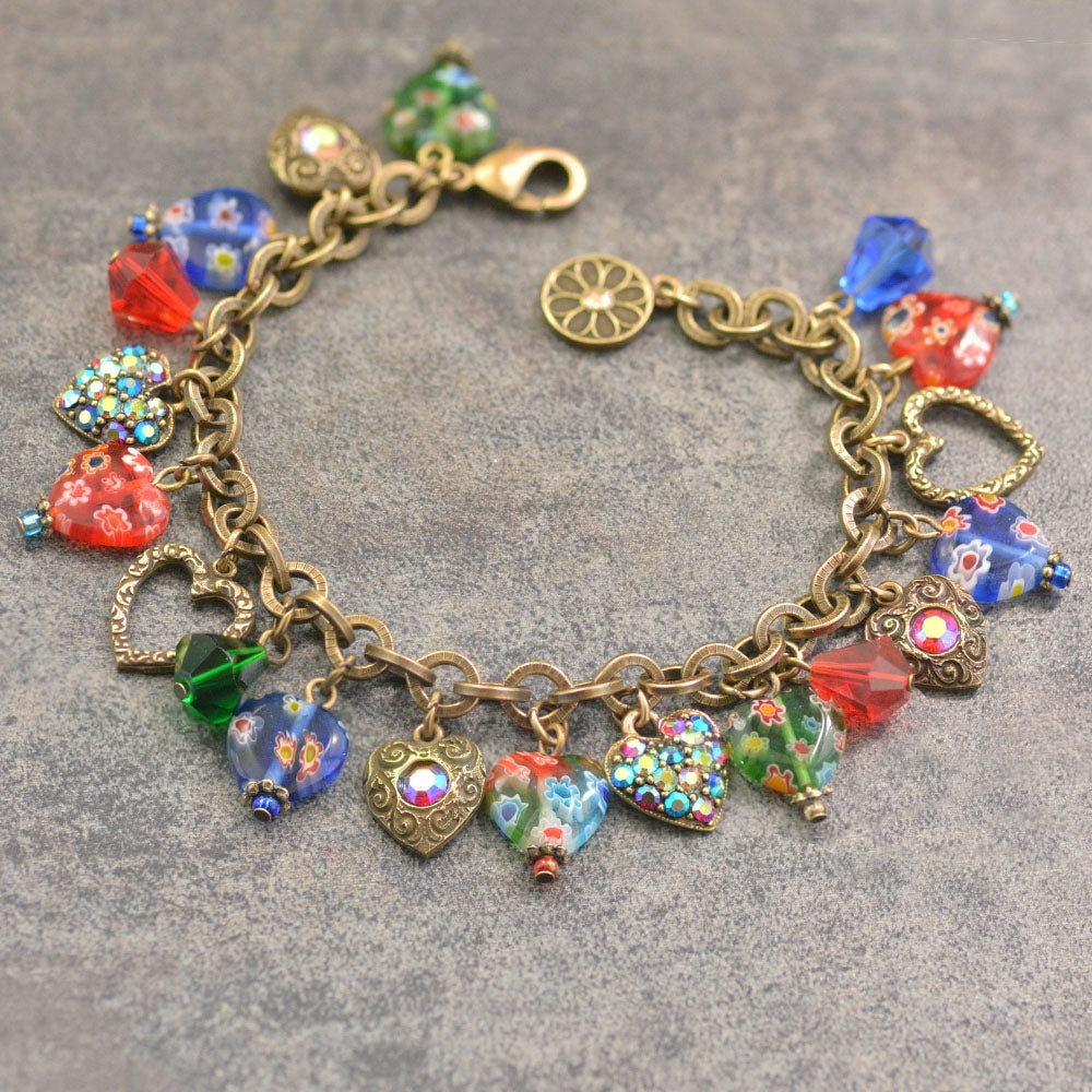 Candy Glass Hearts Charm Bracelet BR583 - Sweet Romance Wholesale