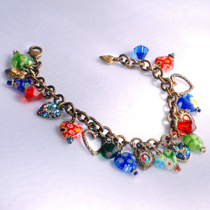Candy Glass Hearts Charm Bracelet and Earrings SET - Sweet Romance Wholesale