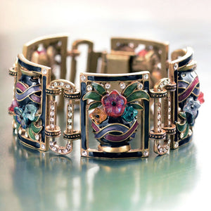 Art Deco Enamel Flower Vase Bracelet - Sweet Romance Wholesale