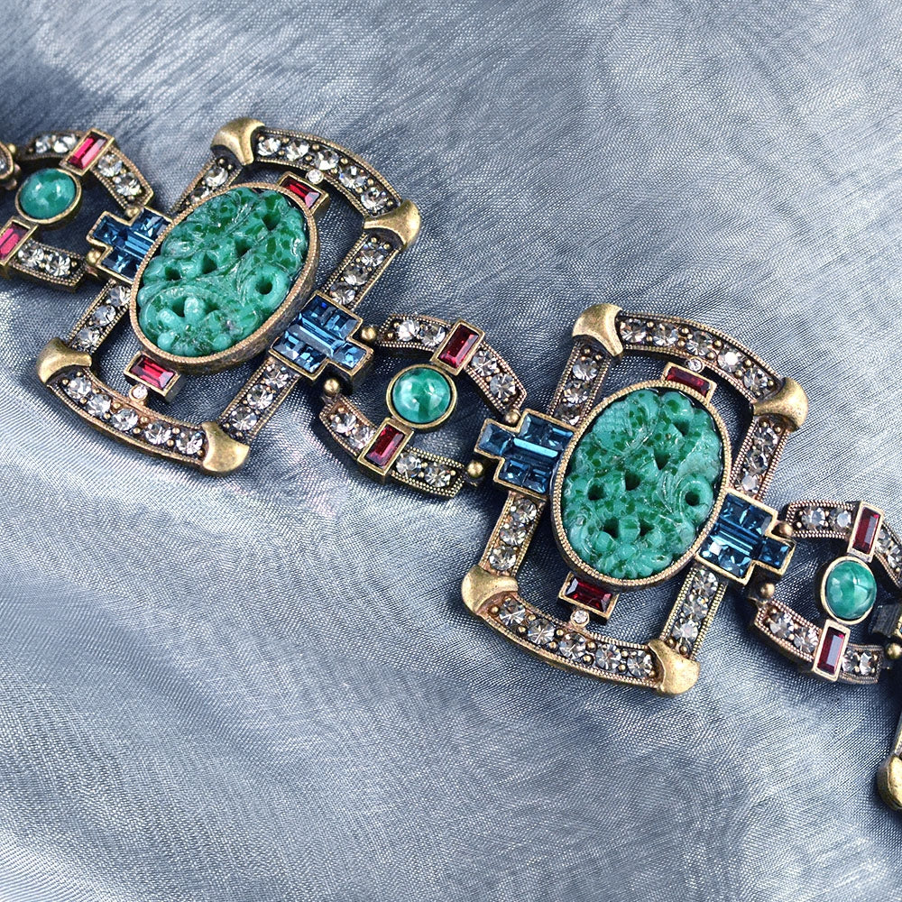 Art Deco Asian Vintage Jade Glass Bracelet BR9522 - Sweet Romance Wholesale