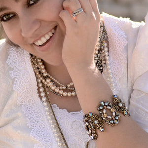 Encrusted Jewels & Pearls Bracelet - Sweet Romance Wholesale