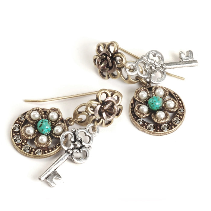 Flower & Key Earrings E1061 - Sweet Romance Wholesale