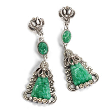 Load image into Gallery viewer, Art Deco Vintage Green Jade Glass Triangle Earrings - Sweet Romance Wholesale