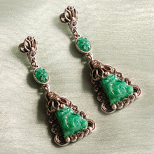 Load image into Gallery viewer, Art Deco Vintage Green Jade Glass Triangle Earrings - Sweet Romance Wholesale