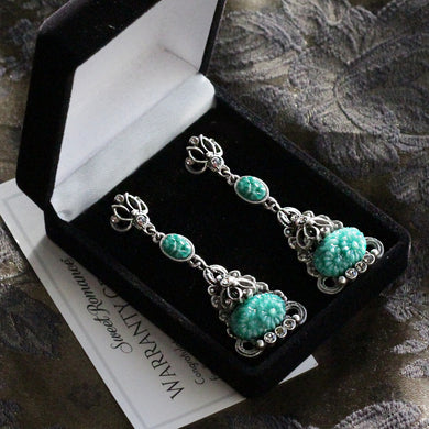 Art Deco Vintage Green Jade Glass Triangle Earrings - Sweet Romance Wholesale