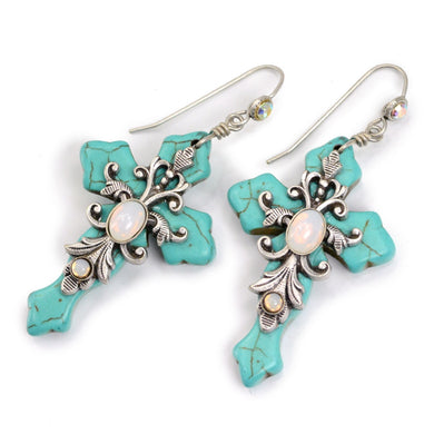 Turquoise Crosses Earrings E1098 - Sweet Romance Wholesale