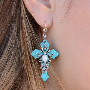 Turquoise Crosses Earrings E1098 - Sweet Romance Wholesale