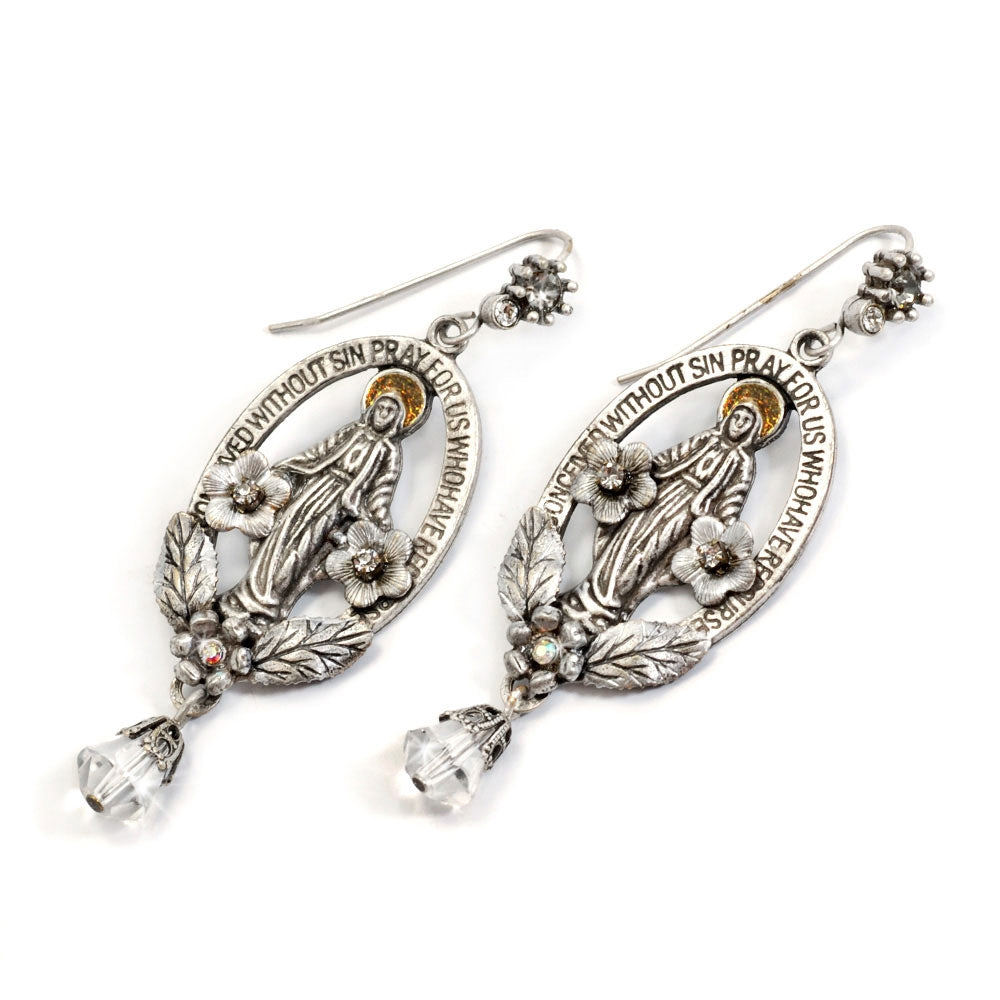 Madonna Mary Miraculous Medal Silver Earrings E1116 - Sweet Romance Wholesale
