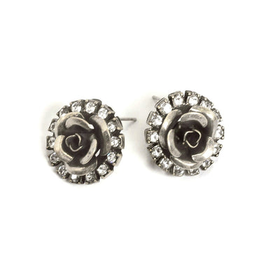 Crystal Rose Stud Earrings E1119-SIL - Sweet Romance Wholesale