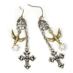 Cross & Holy Spirit Bird Earrings E1122 - Sweet Romance Wholesale