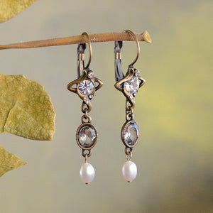 Crystal & Pearl Nouveau Drop Earrings E1126 - Sweet Romance Wholesale