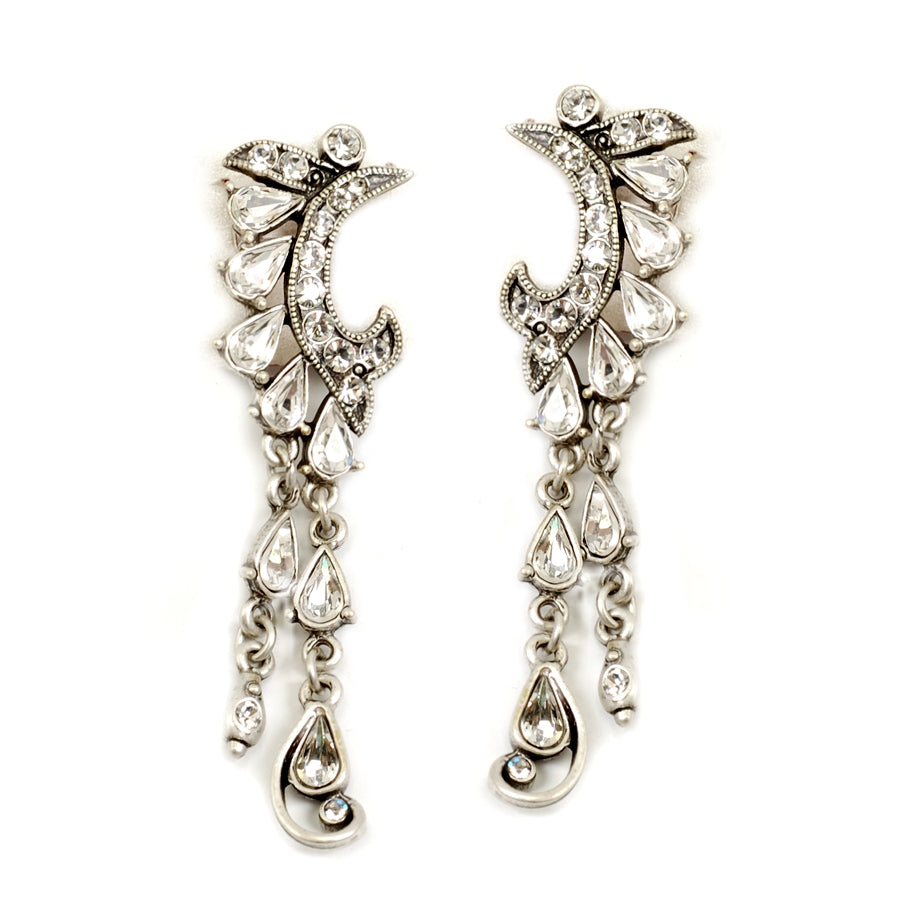 Crystal Crescent Silver Earrings E1145 - Sweet Romance Wholesale