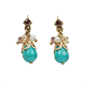 Turquoise Drop Cluster Earrings E1185 - Sweet Romance Wholesale