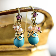 Load image into Gallery viewer, Turquoise Drop Cluster Earrings E1185 - Sweet Romance Wholesale