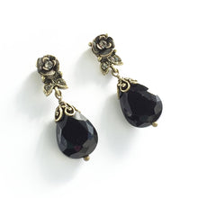 Load image into Gallery viewer, Crystal Rose Earrings - Jet E1212 - Sweet Romance Wholesale