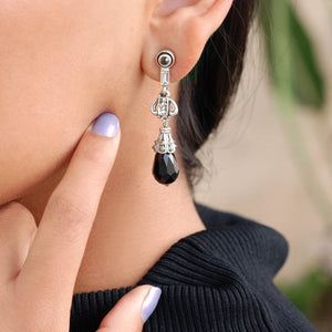 Art Deco Black and Silver Drop Earrings E1223 - Sweet Romance Wholesale