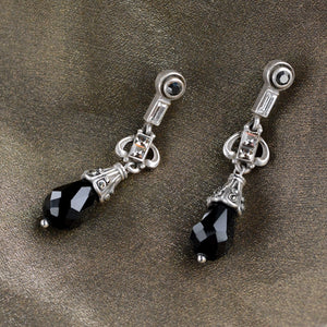 Art Deco Black and Silver Drop Earrings E1223 - Sweet Romance Wholesale