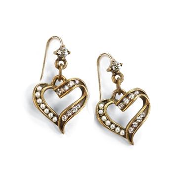 Crystal and Pearl Heart Earrings E1325 - Sweet Romance Wholesale