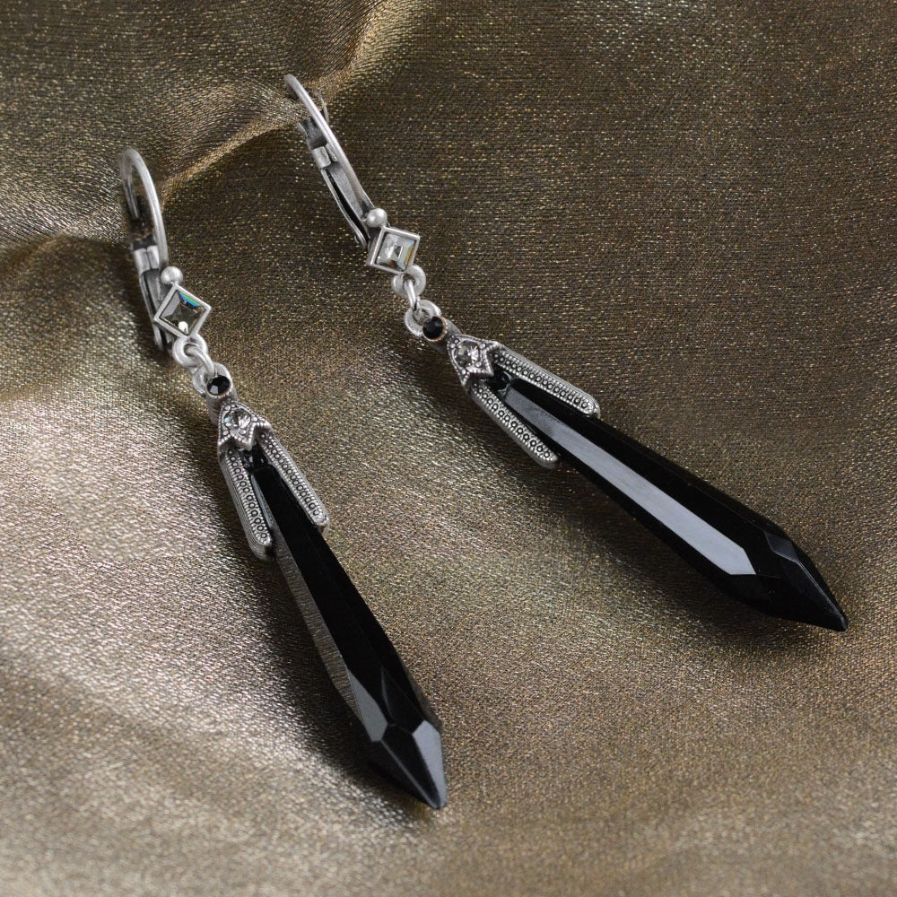 Art Deco Vintage Black Jet Prism Crystal Drop Earrings E1334 - Sweet Romance Wholesale