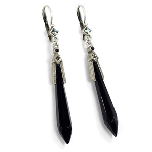 Art Deco Vintage Black Jet Prism Crystal Drop Earrings E1334 - Sweet Romance Wholesale