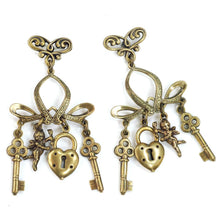Load image into Gallery viewer, Padlock, Key and Cherub Charm Earrings E156 - Sweet Romance Wholesale