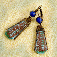 Load image into Gallery viewer, Art Deco Blue Goddess Egyptian Vintage Czech Glass Earrings E305 - Sweet Romance Wholesale