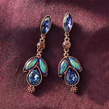 Vintage Peacock Glass Earrings Copper Fire - Sweet Romance Wholesale