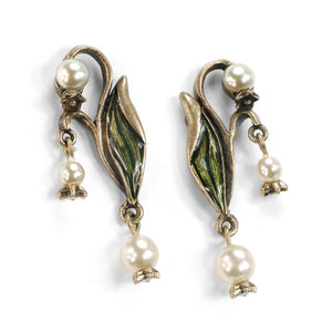 Lily of the Valley Art Nouveau Pearl Flower Wedding Earrings E586 - Sweet Romance Wholesale
