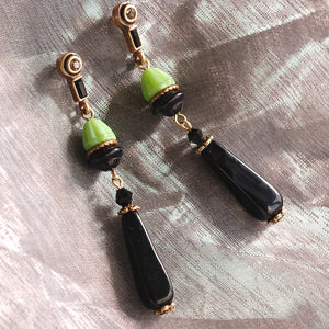 Green and Black Vintage Egyptian Earrings - Sweet Romance Wholesale