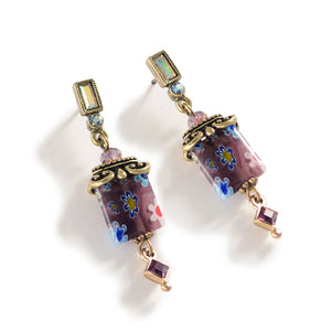 Millefiori Glass Candy Square Deco Earrings E720 - Sweet Romance Wholesale