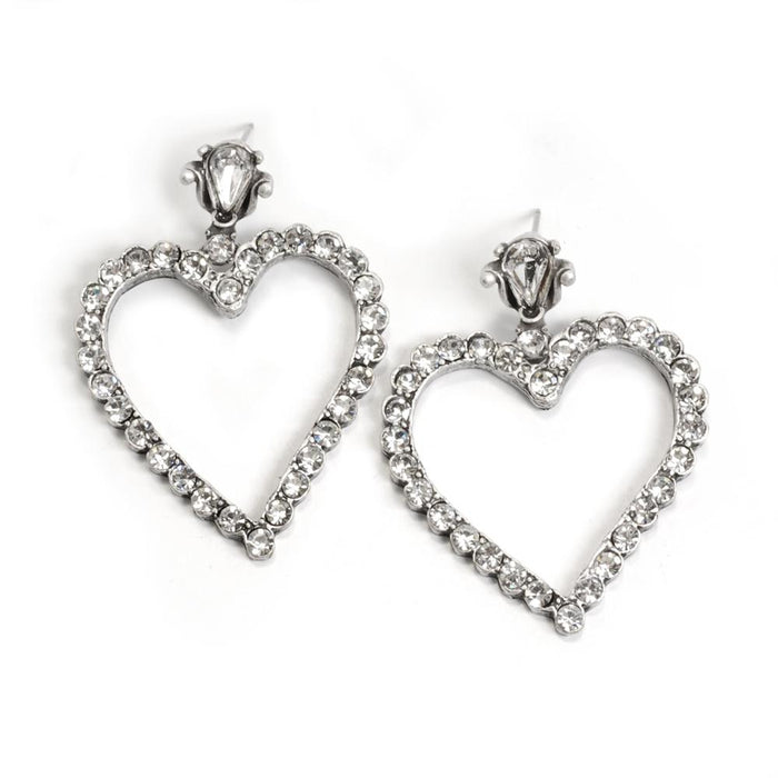 Crystal Outline Heart Earrings E736 - Sweet Romance Wholesale